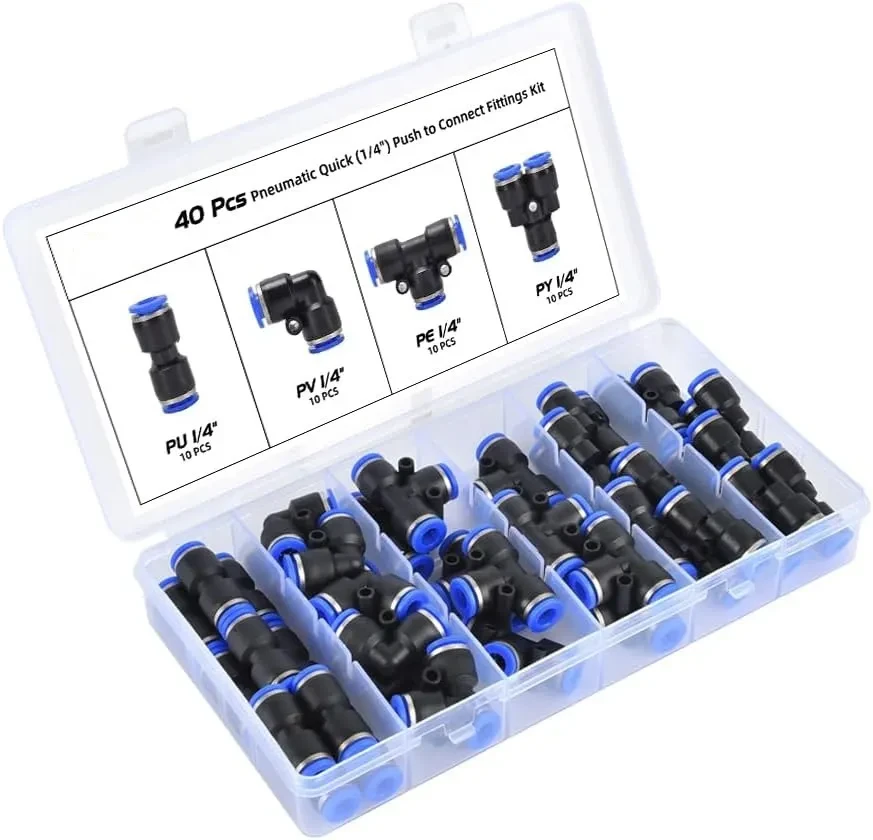 Quick Release Pneumatic Push-In Connector – 1/4" Nylon Fittings Set
