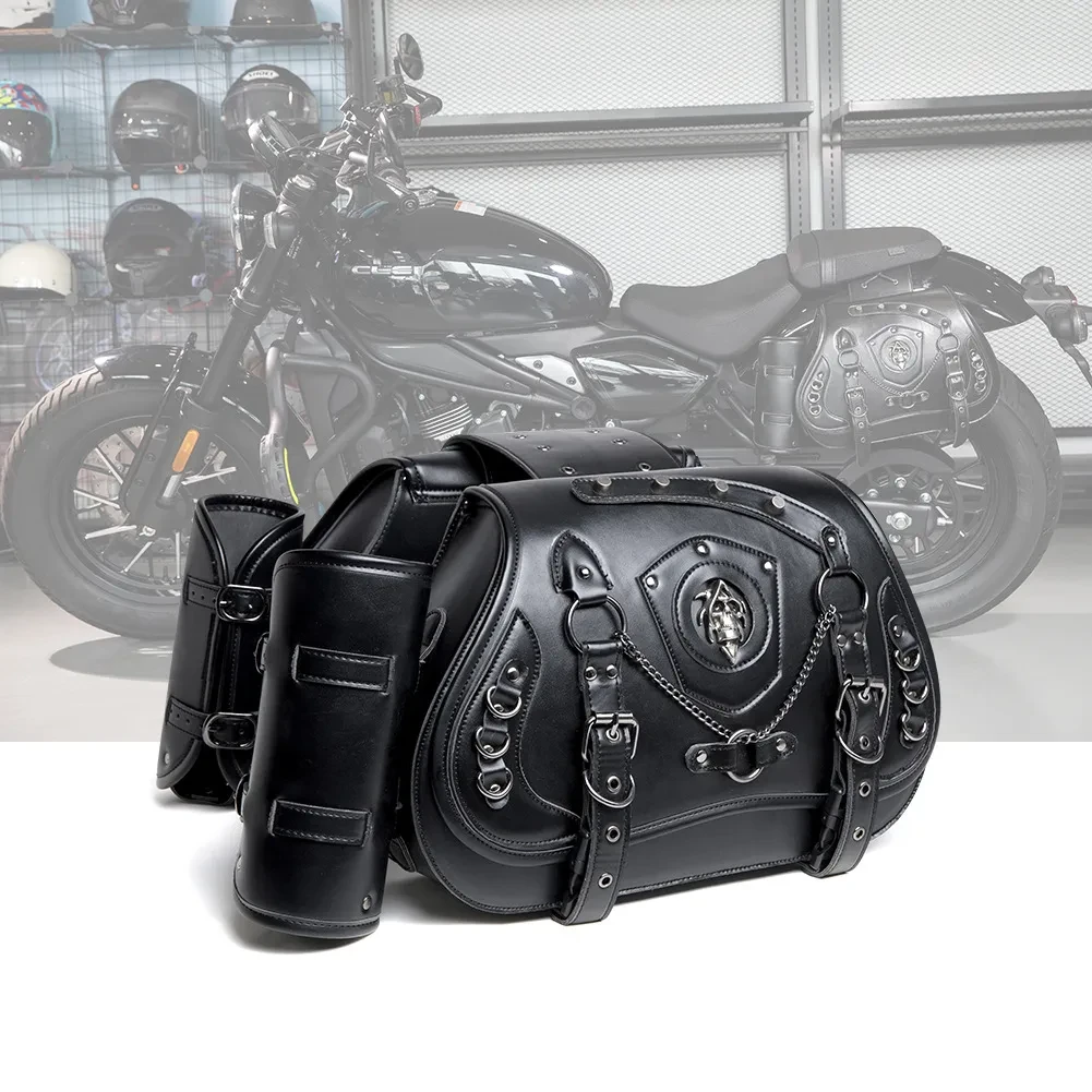 Vintage Leather Side Saddle Bag Set for Motorcycles & E-Bikes