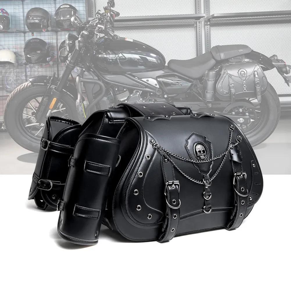 Vintage Leather Side Saddle Bag Set for Motorcycles & E-Bikes