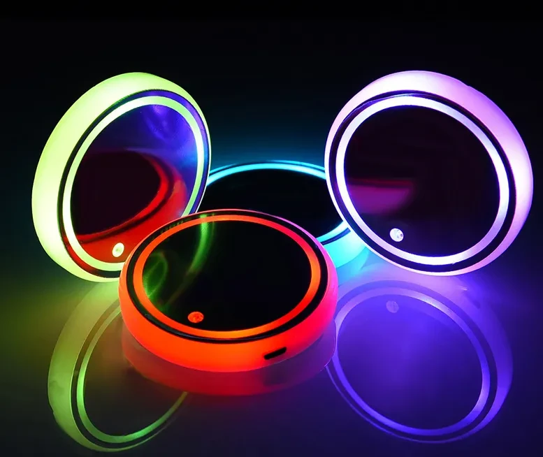Solar & USB Charging LED Car Cup Coaster - 7 Color RGB Light
