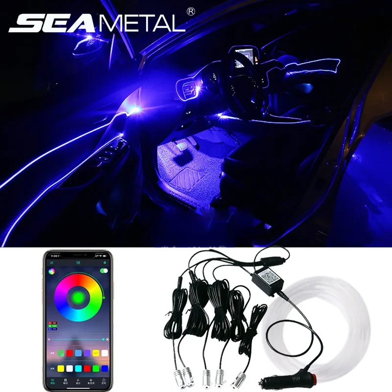 APP-Controlled Fiber Optic Car Ambient Lights – RGB Interior Rhythm Kit