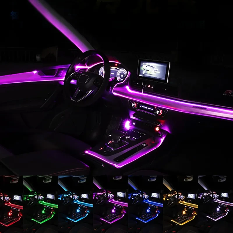 APP-Controlled Fiber Optic Car Ambient Lights – RGB Interior Rhythm Kit