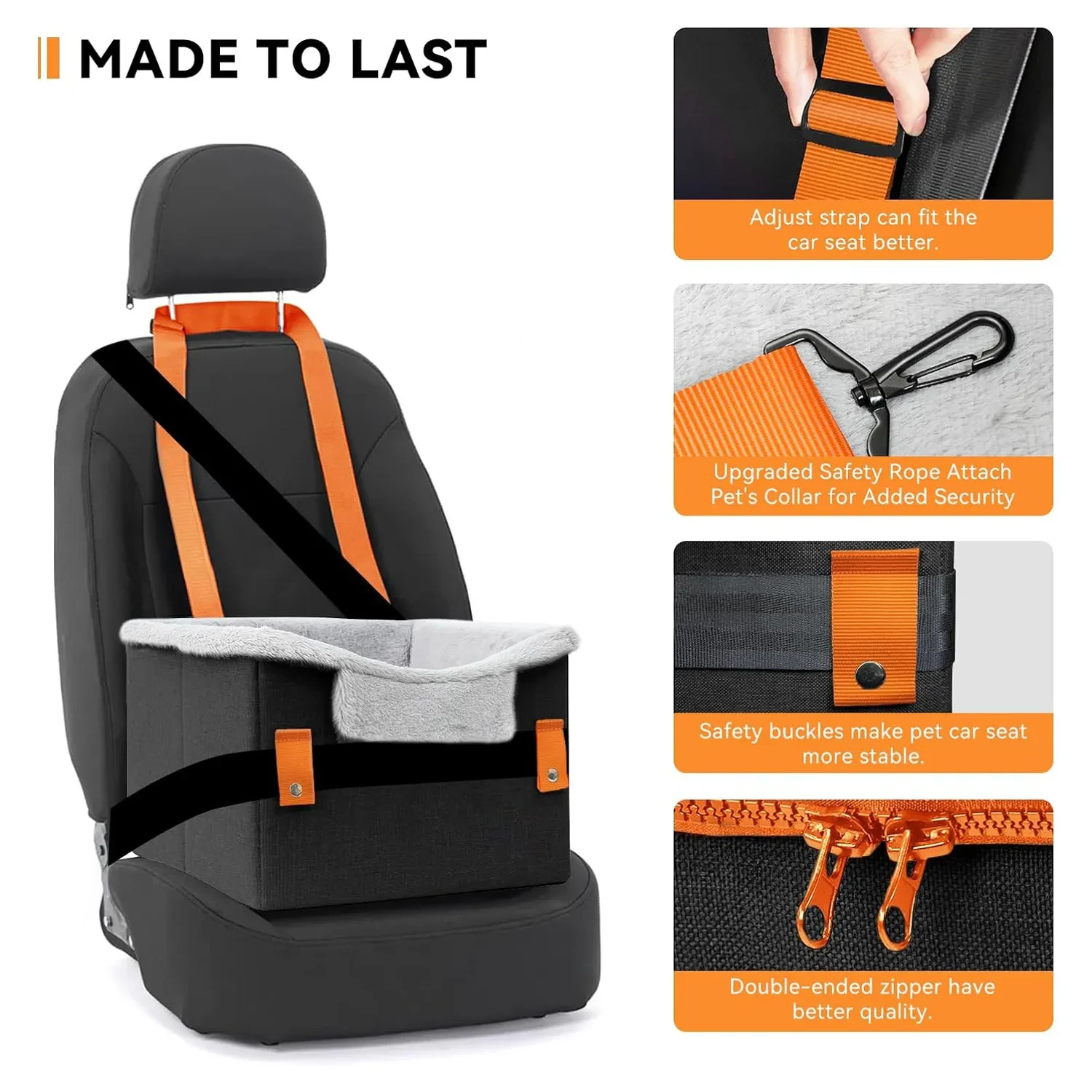CozyRide Small Dog Car Seat – Portable Booster Seat with Safety Leash