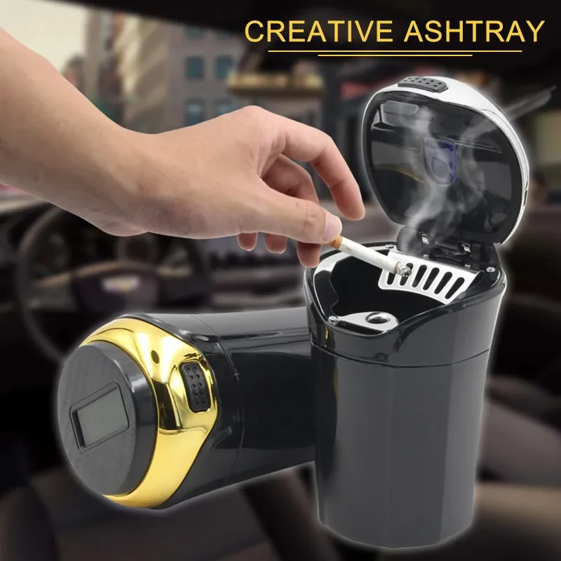 Solar Rechargeable Car Ashtray | LED Light Windproof Stainless Design