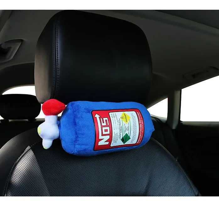 NOS Nitrogen Bottle Car Headrest Pillow Blue Plush Cushion