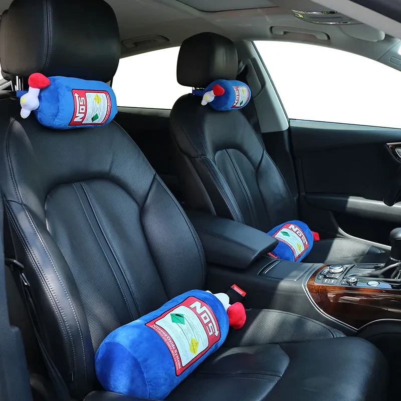 NOS Nitrogen Bottle Car Headrest Pillow Blue Plush Cushion