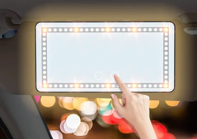 Tri-Color LED Car Makeup Mirror – HD Dimmable Vanity Mirror
