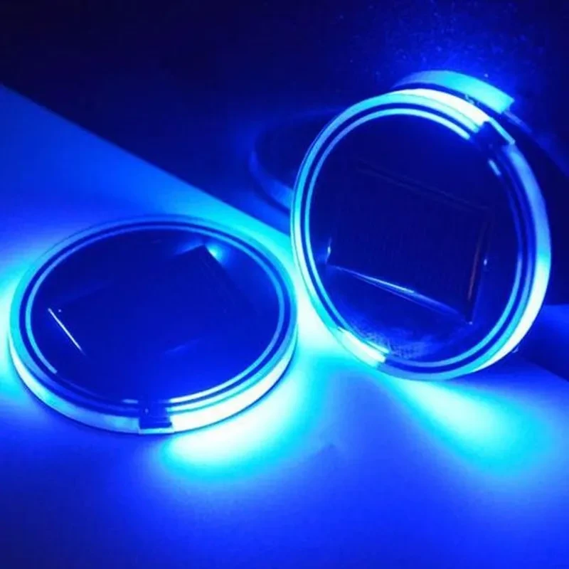 Solar Powered LED Cup Holder Mats – Ambient Car Interior Lights