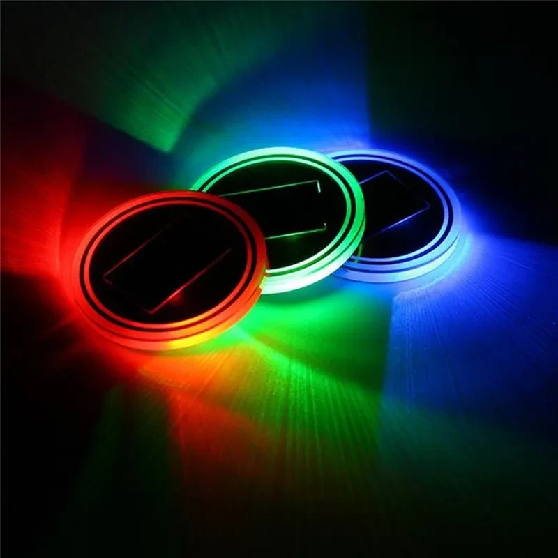 Solar Powered LED Cup Holder Mats – Ambient Car Interior Lights