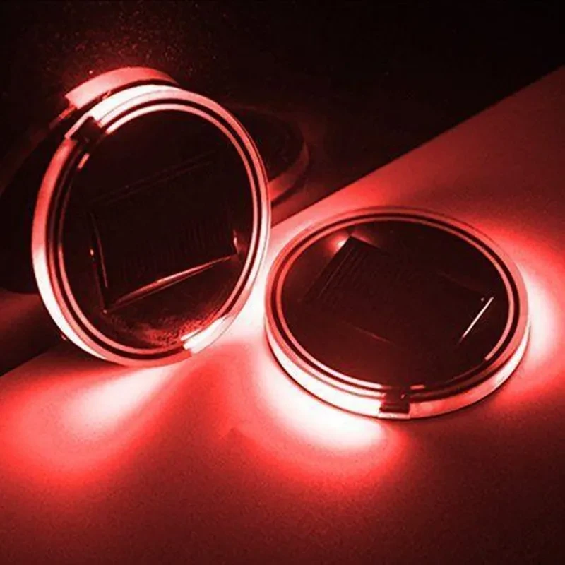 Solar Powered LED Cup Holder Mats – Ambient Car Interior Lights