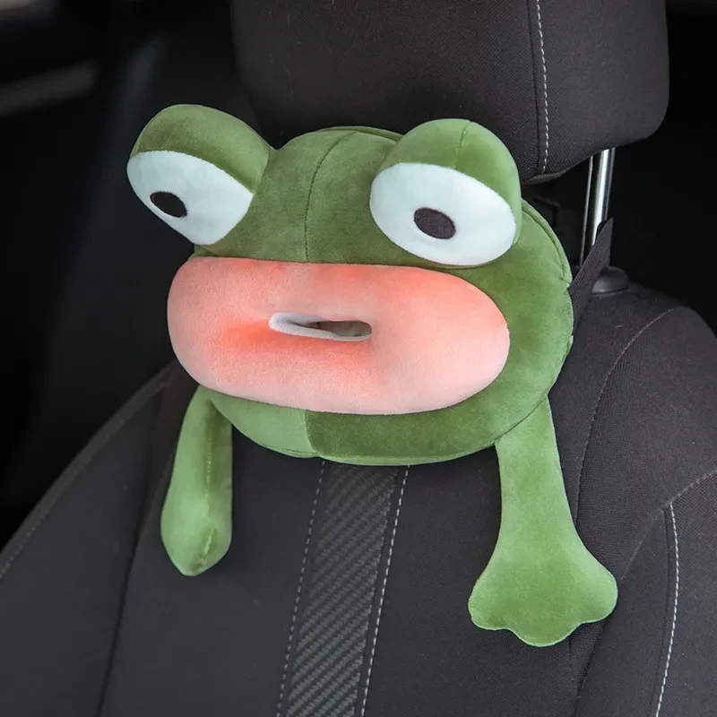 Cute Frog Plush Car Tissue Box Hanging Armrest Organizer