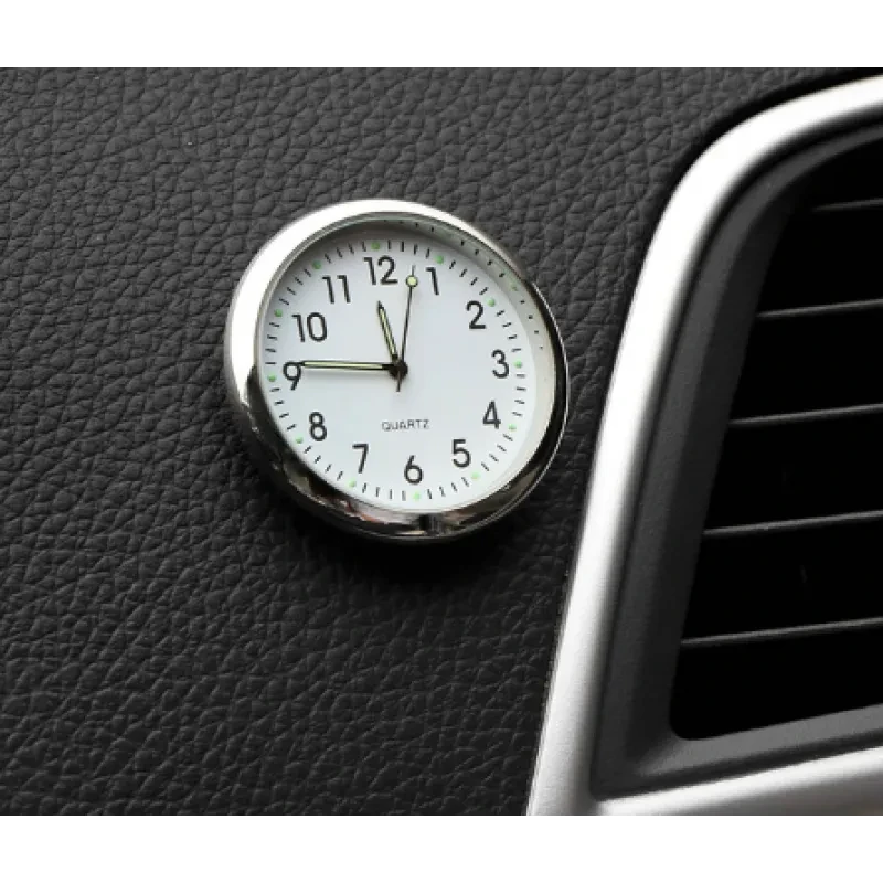 Mini Car Dashboard Sticky Clock Alloy Surface Design