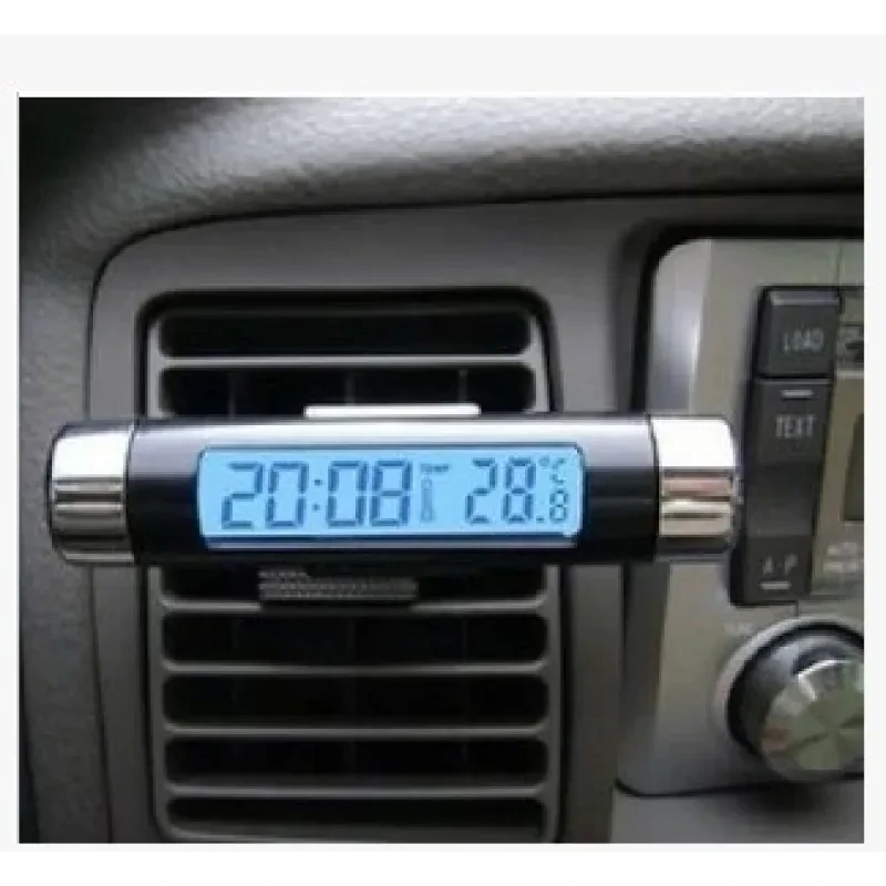 Clip-on LCD Car Clock & Thermometer with Blue Backlight
