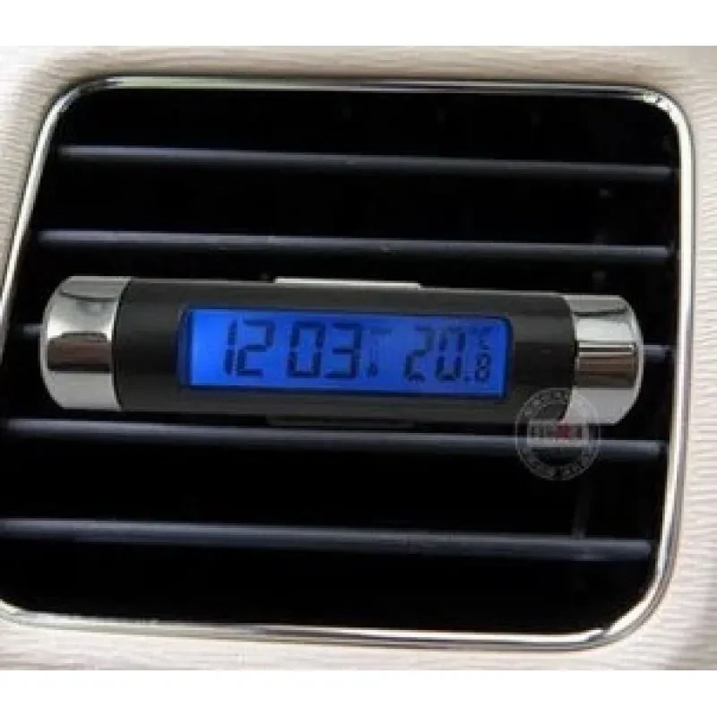 Clip-on LCD Car Clock & Thermometer with Blue Backlight