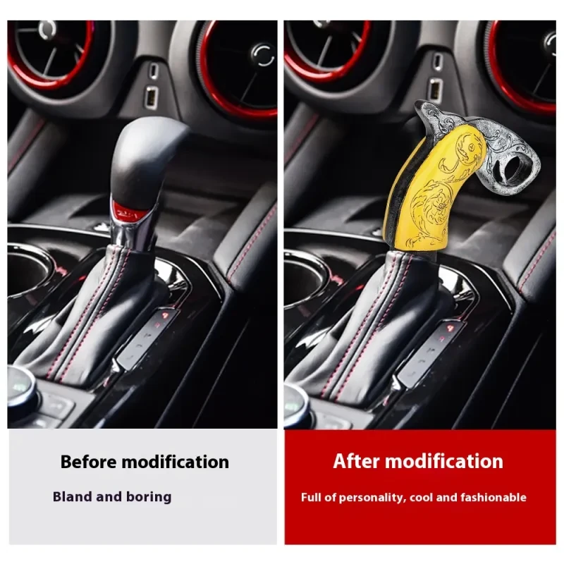 Universal Resin Gear Shift Knob | Silver & Yellow Car Modification