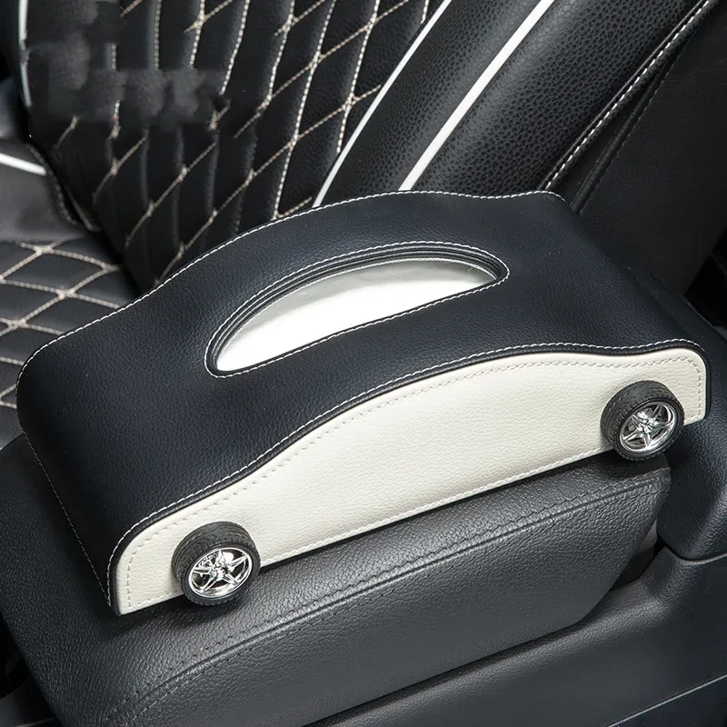 Leather Car Tissue Box with Temporary Stop Sign and Holder