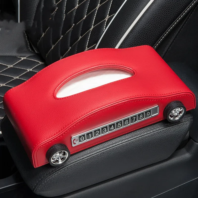 Leather Car Tissue Box with Temporary Stop Sign and Holder