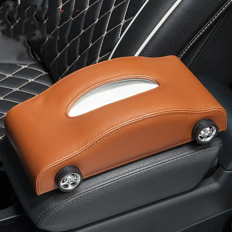 Leather Car Tissue Box with Temporary Stop Sign and Holder