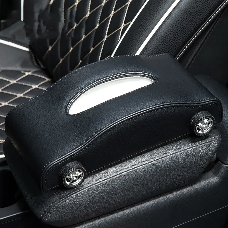 Leather Car Tissue Box with Temporary Stop Sign and Holder