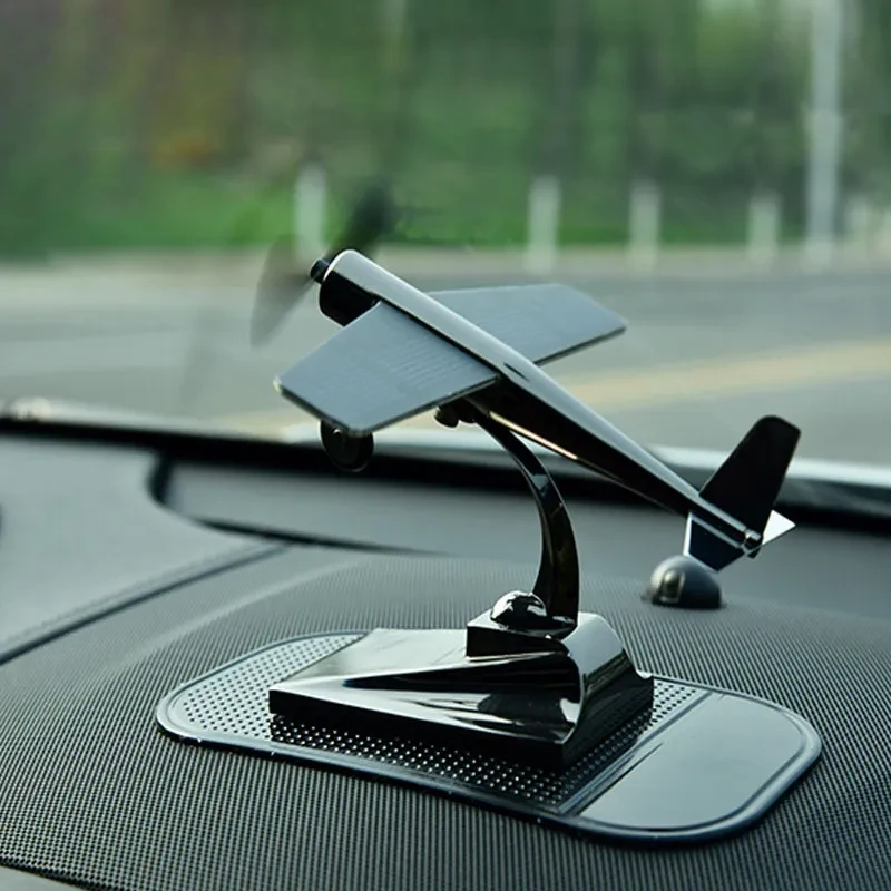 Solar-Powered Rotating Airplane Car Ornament Zinc Alloy Decor