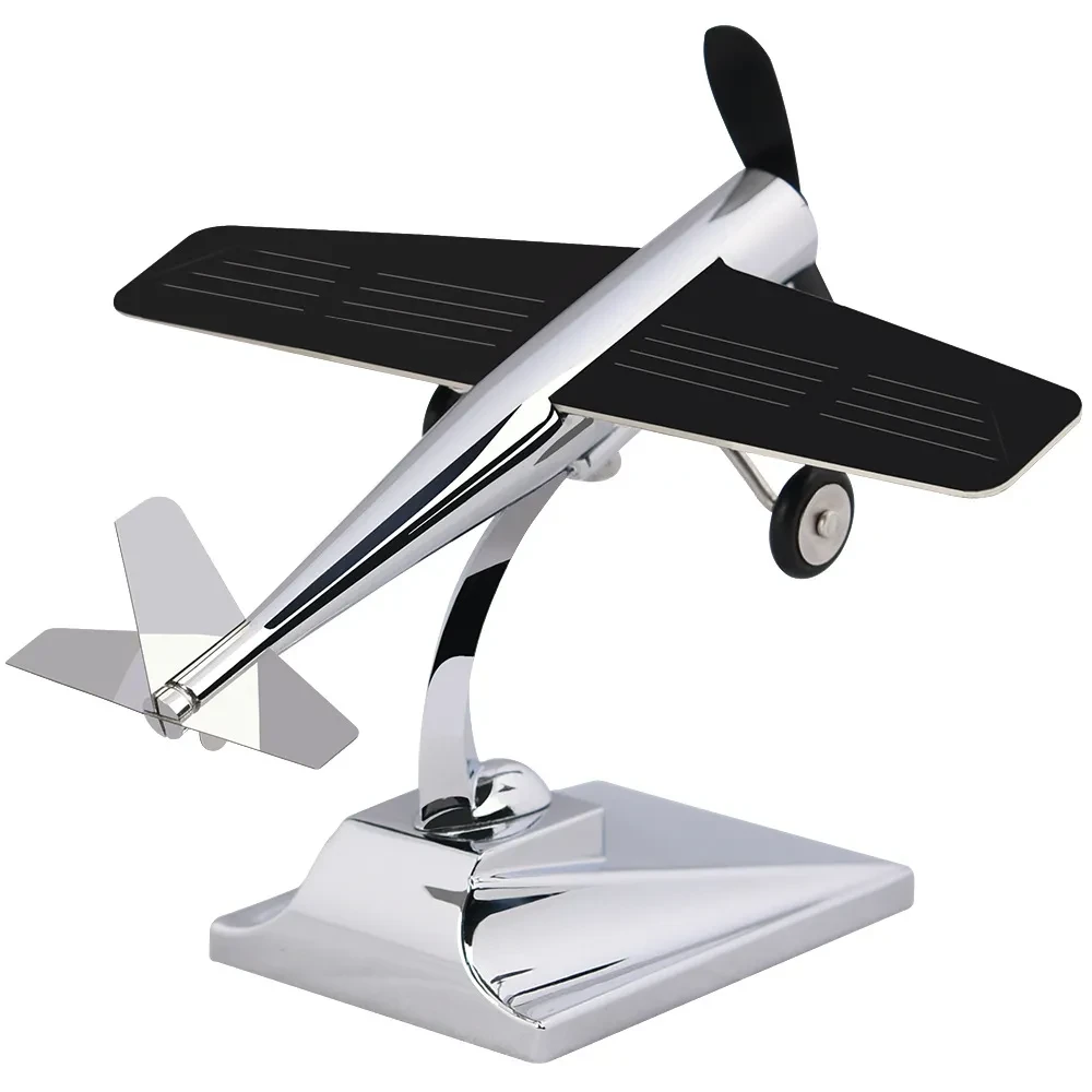 Solar-Powered Rotating Airplane Car Ornament Zinc Alloy Decor