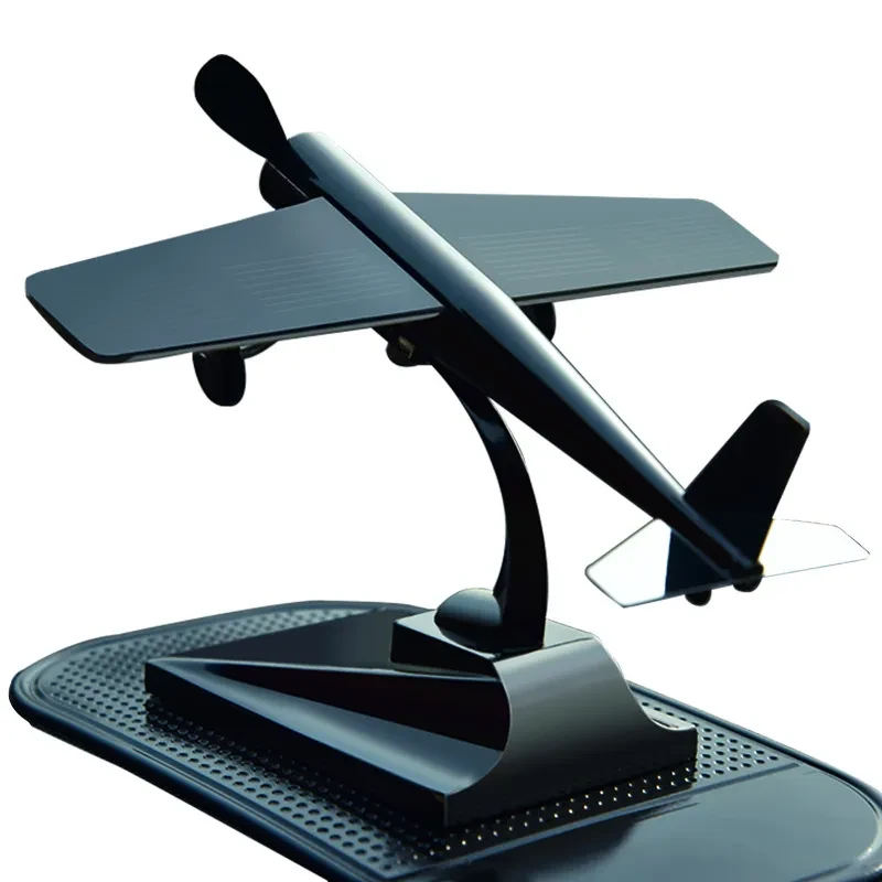 Solar-Powered Rotating Airplane Car Ornament Zinc Alloy Decor