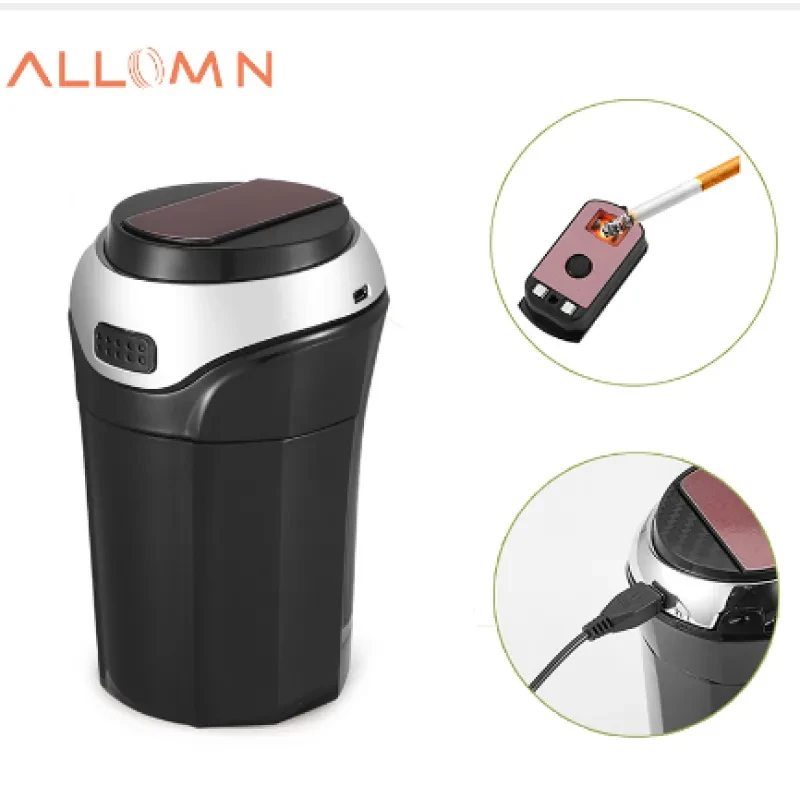 Rechargeable Car Ashtray with Lighter, LED Light & Smoke Lid