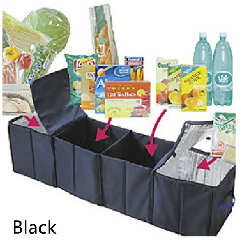 4-Compartment Foldable Car Organizer Box with Insulated Sides