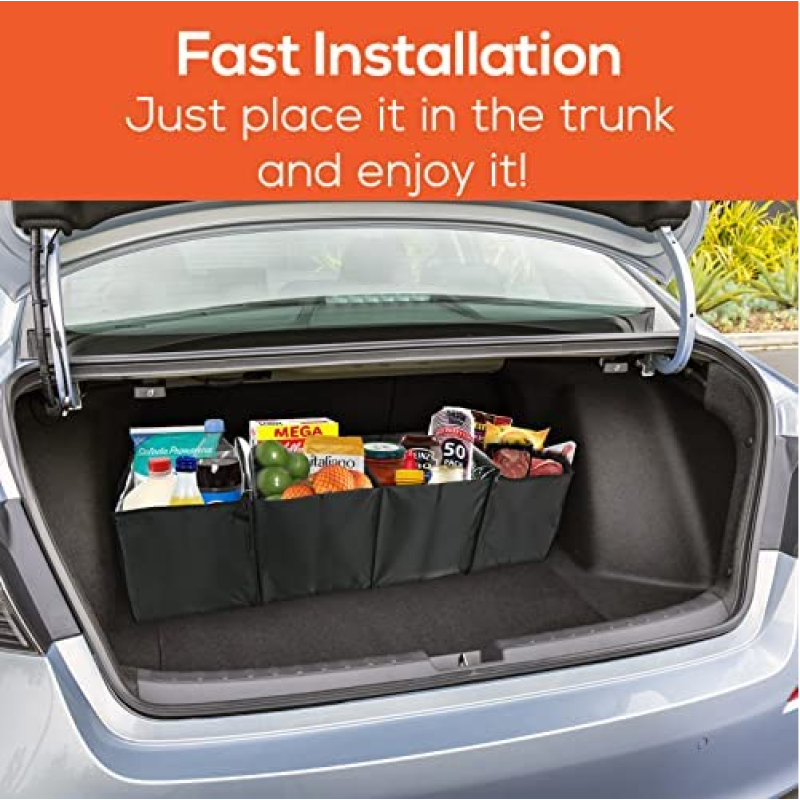 4-Compartment Foldable Car Organizer Box with Insulated Sides