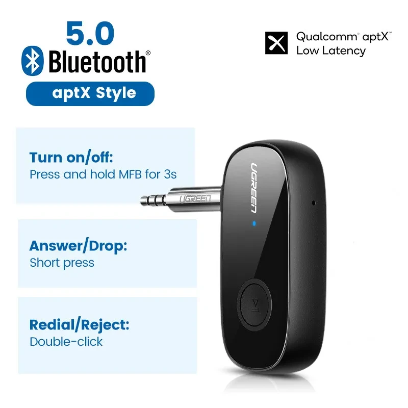 Car AUX Bluetooth 5.0 Receiver with HiFi aptX Audio
