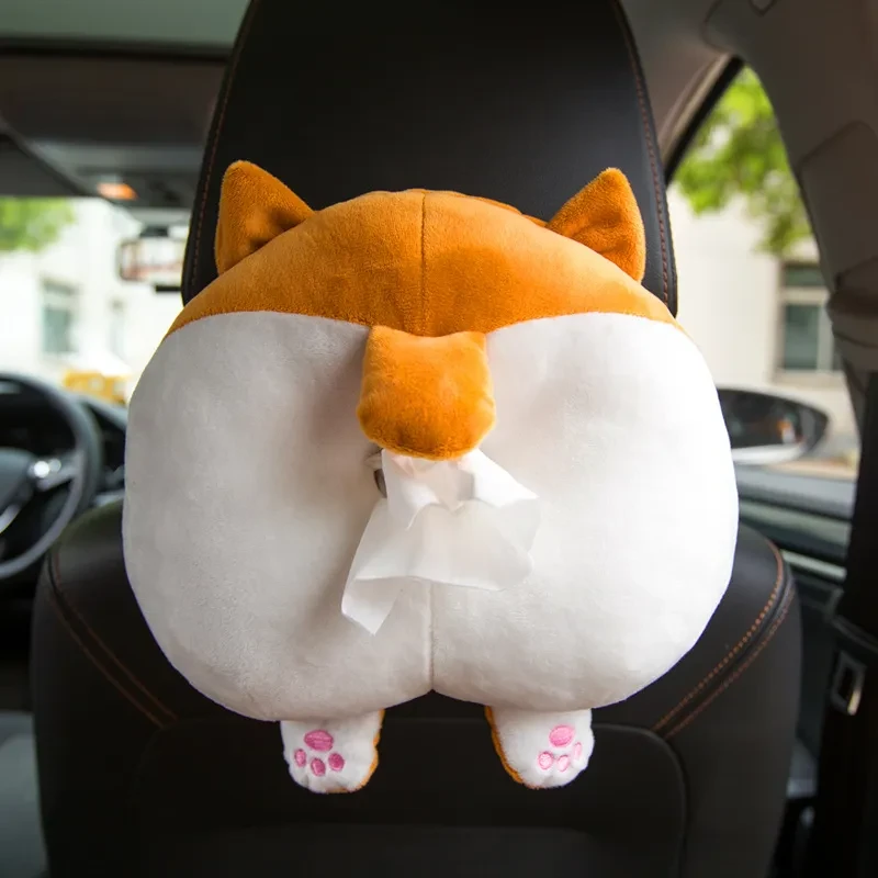 Creative Corgi & Cat Plush Car Tissue Holder – Soft Cute Decor