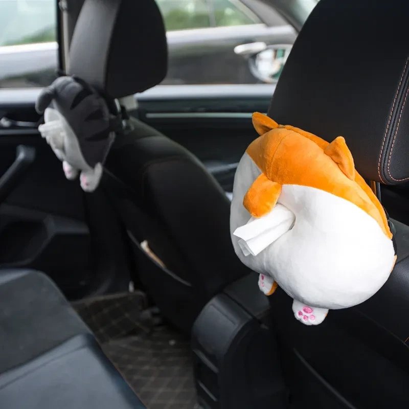 Creative Corgi & Cat Plush Car Tissue Holder – Soft Cute Decor