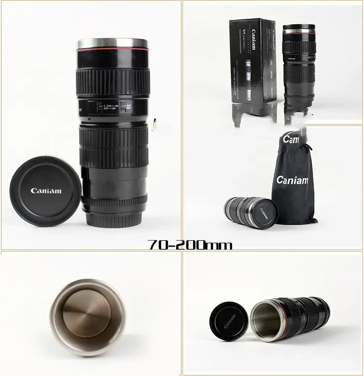 Creative Camera Lens Stainless Steel Cup With Lid 500mL
