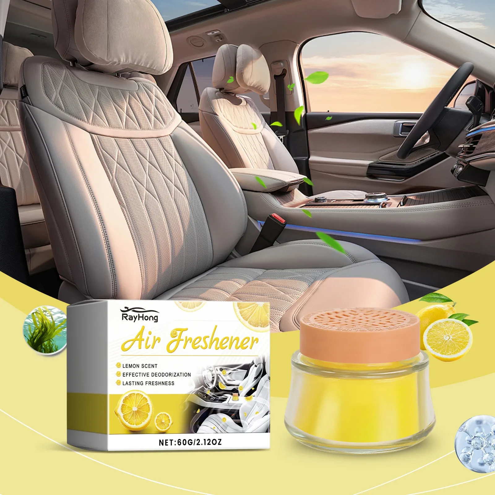 Lemon Scented Solid Car Freshener – Portable 60g Vehicle Gel