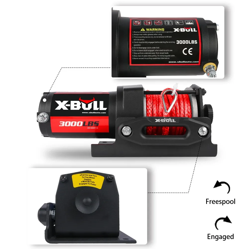 X-Bull 3000lb Electric Winch with Nylon Rope – Off-Road Rescue Tool