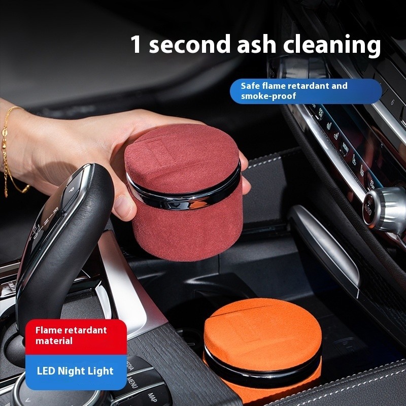 Ceramic Luminous Anti-Ash Car Ashtray with Suede Finish