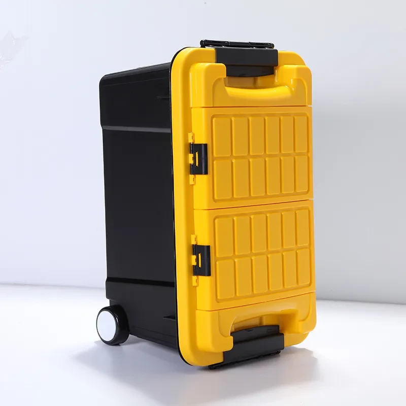 55L High-Strength Plastic Storage Box with Trolley & Double Cover