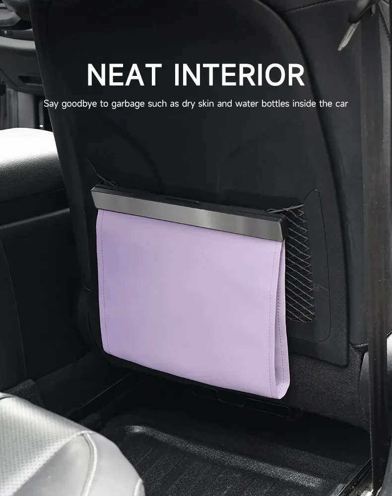 Leather Car Garbage Bag with LED Light & Magnetic Hanging Feature