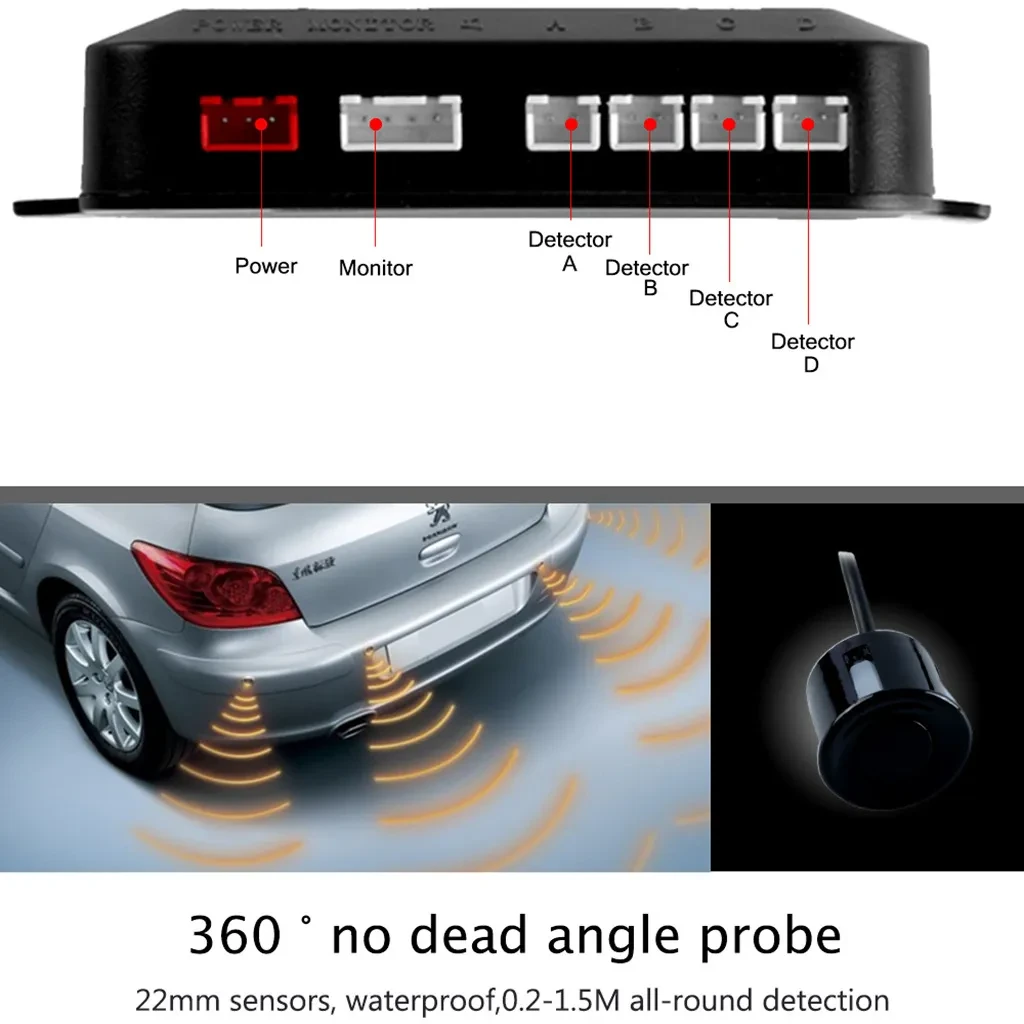 Car LED Parking Sensor with Buzzer 4-Probe System for Safe Parking