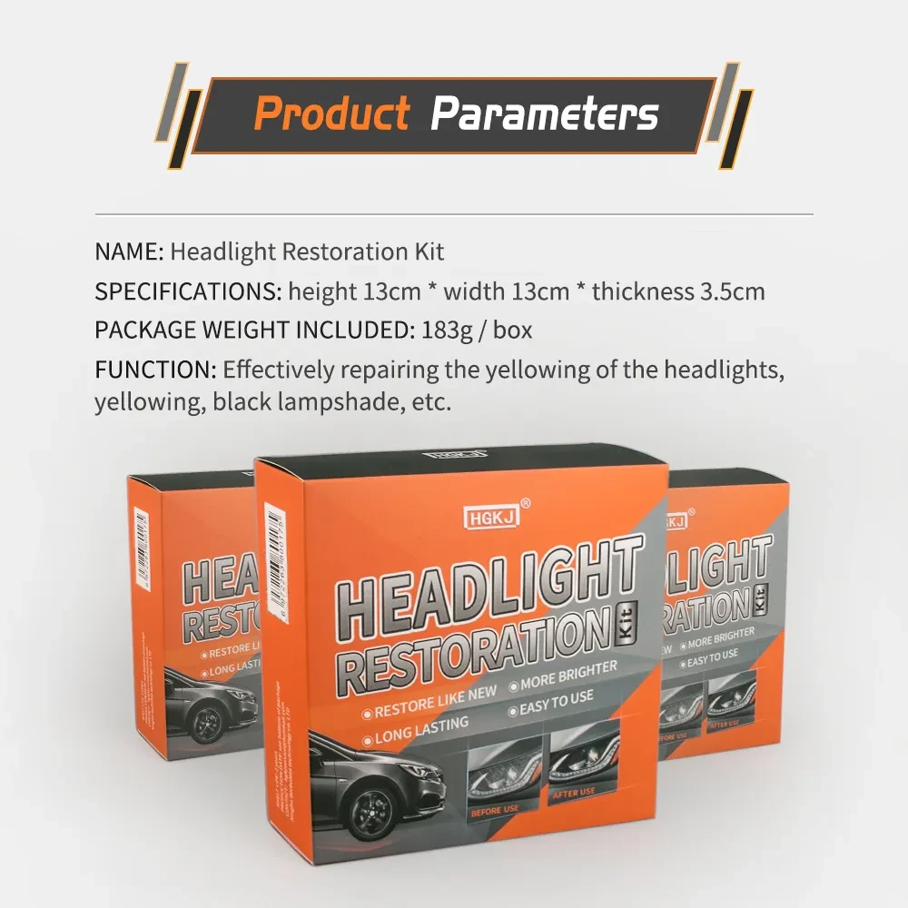 HGKJ Headlight Restoration Kit – Scratch & Yellowing Remover