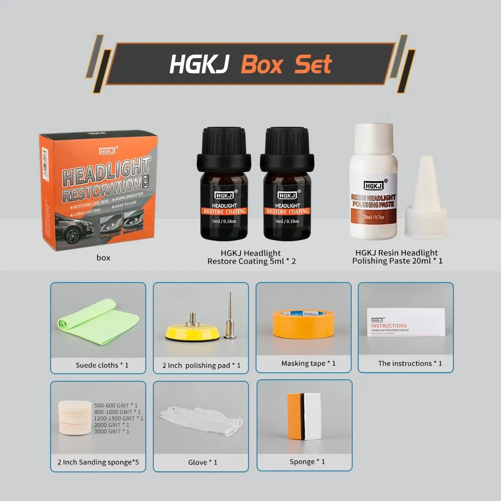 HGKJ Headlight Restoration Kit – Scratch & Yellowing Remover