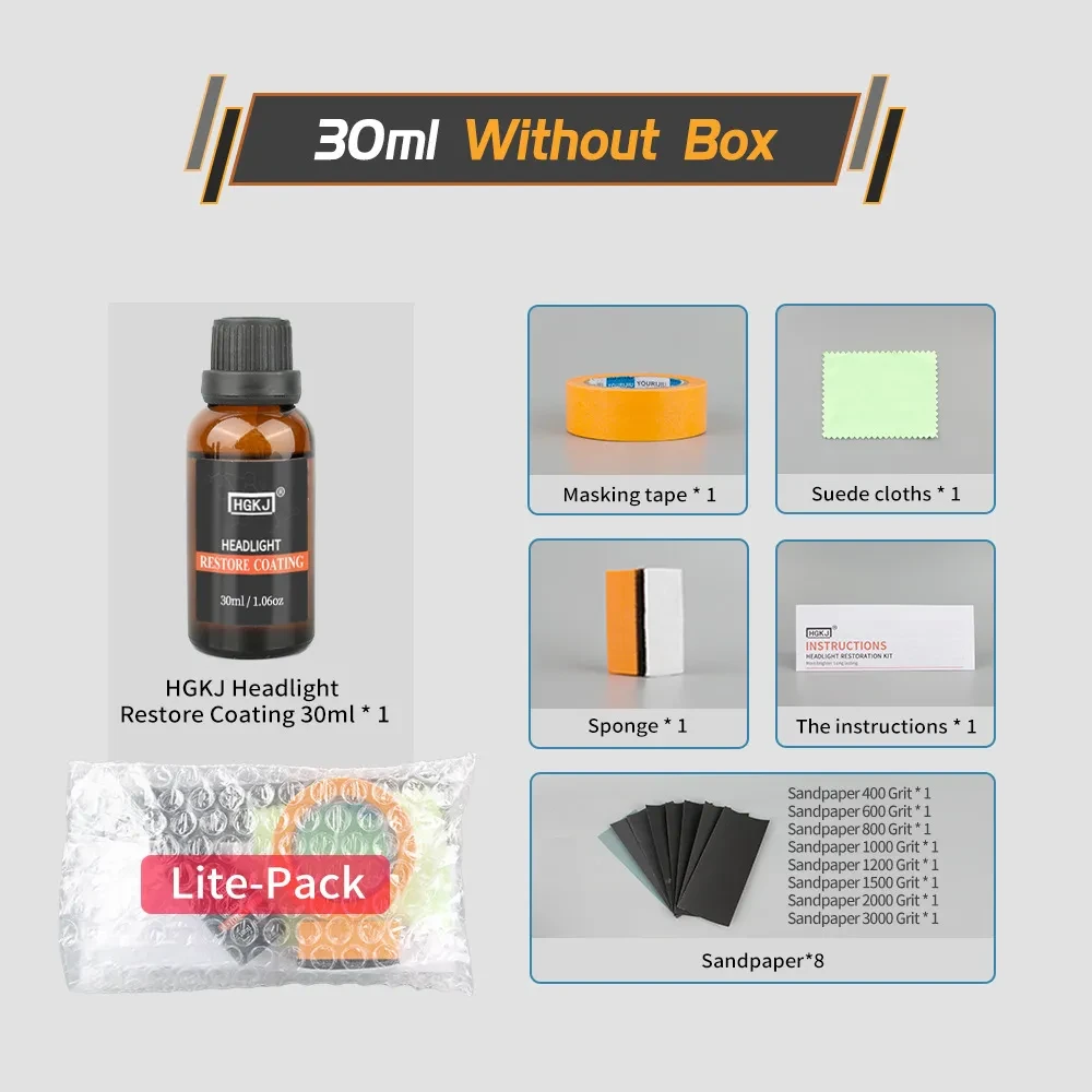 HGKJ Headlight Restoration Kit – Scratch & Yellowing Remover