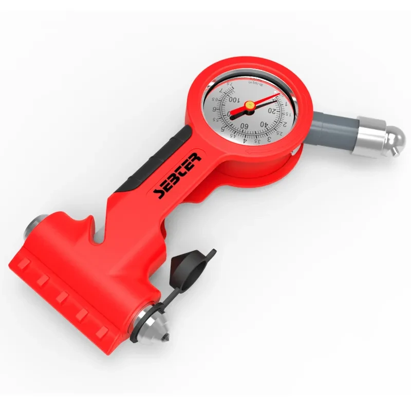 All-in-One Car Safety Tool – Tire Gauge Hammer & Seat Belt Cutter