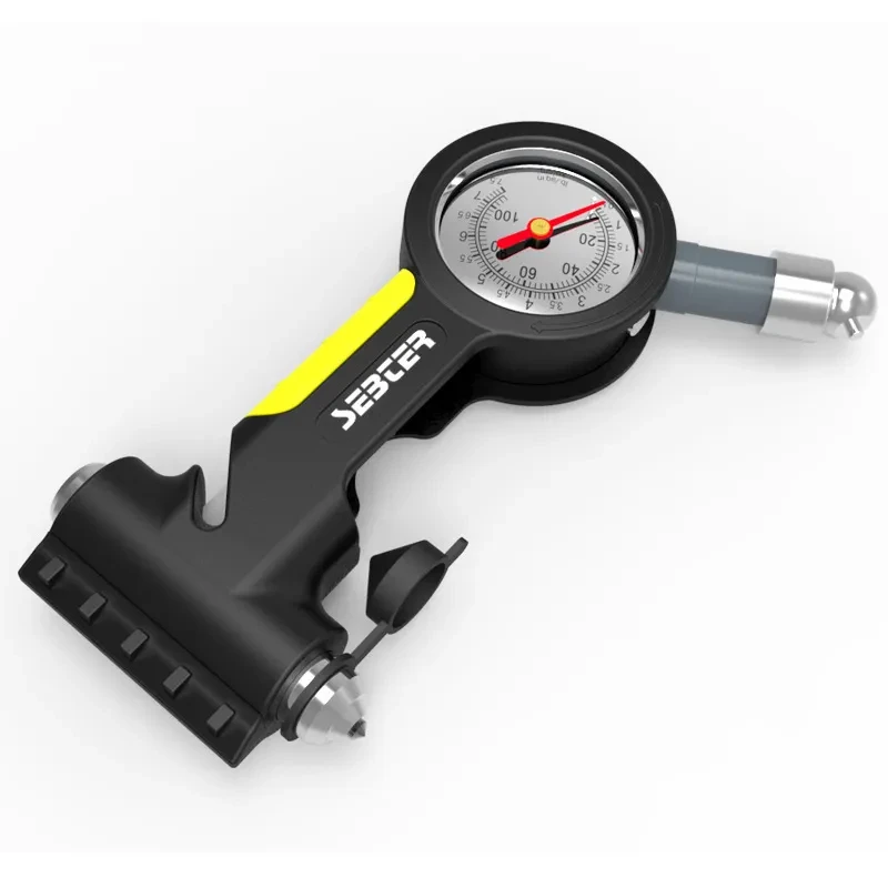 All-in-One Car Safety Tool – Tire Gauge Hammer & Seat Belt Cutter