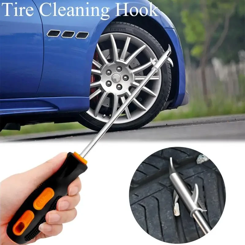 Car Tire Clear Stone Hook with Built-in Screwdriver – Zinc Alloy & Plastic