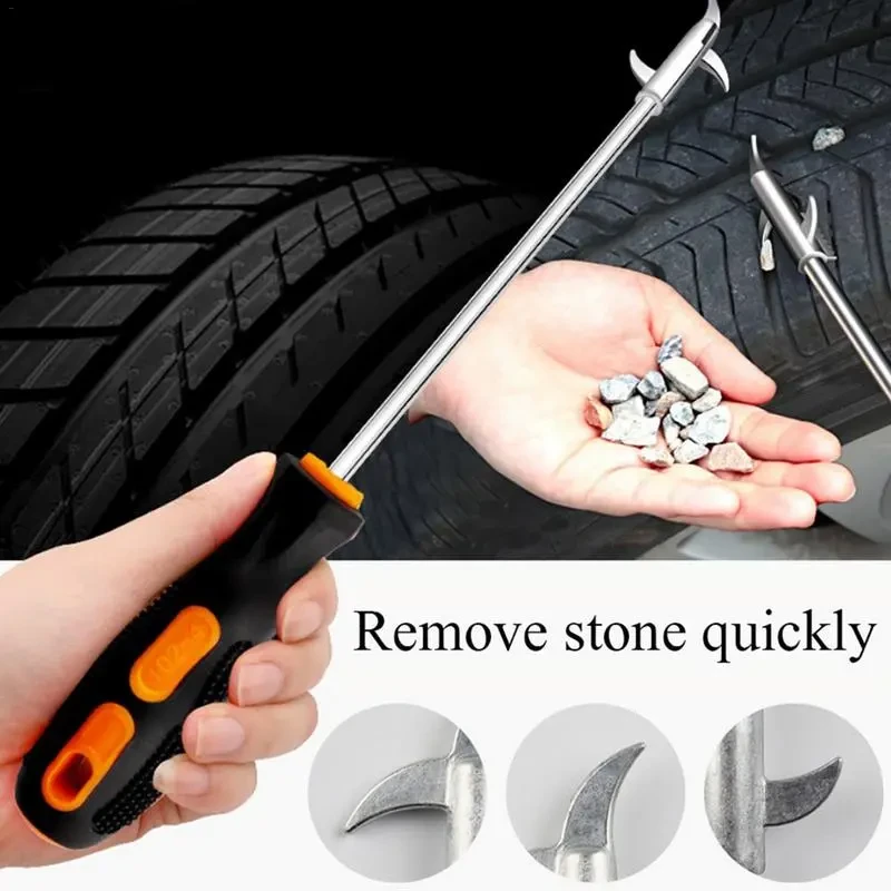Car Tire Clear Stone Hook with Built-in Screwdriver – Zinc Alloy & Plastic