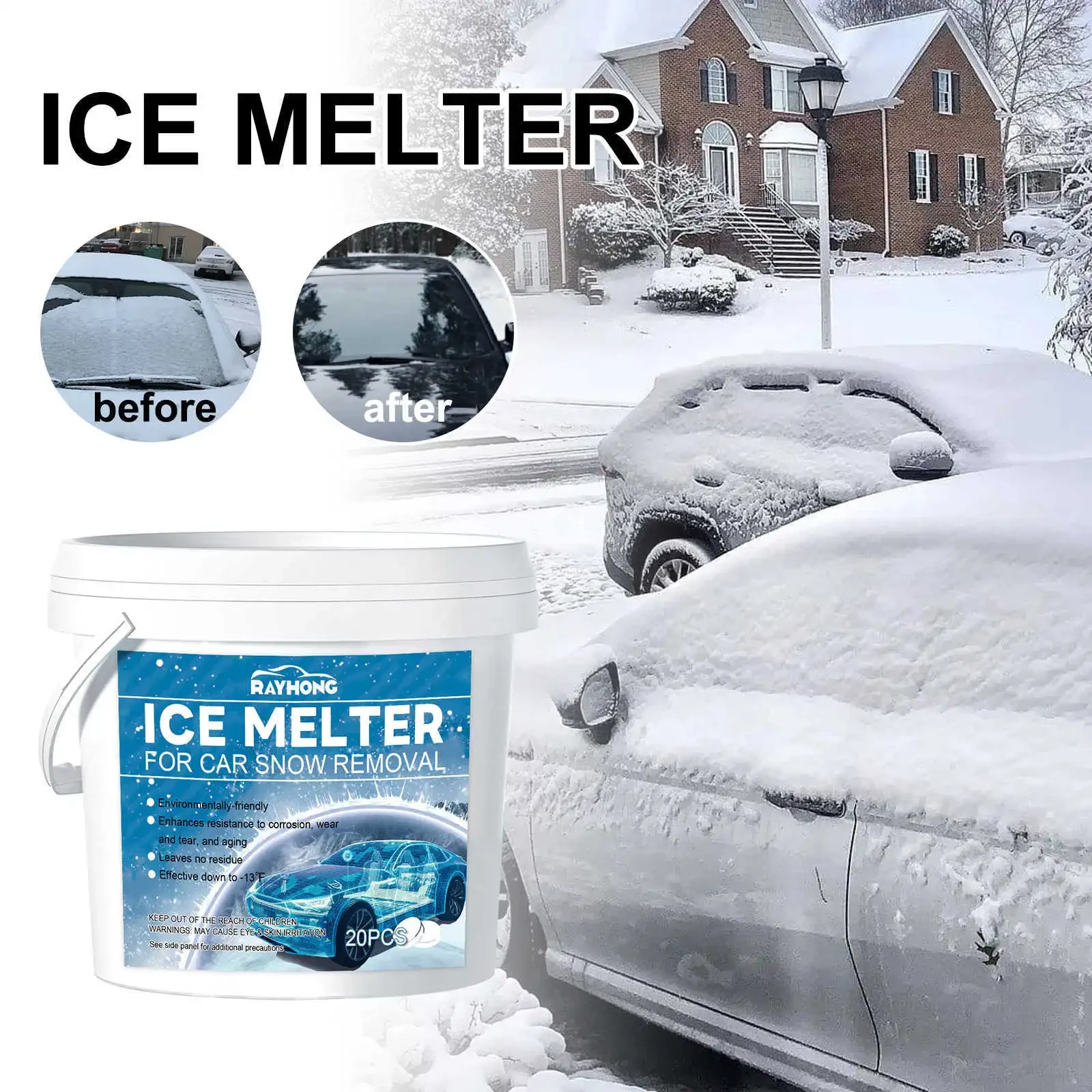 Fast-Acting Car Glass Deicer Tablets – 20PCS Winter Snow Melt