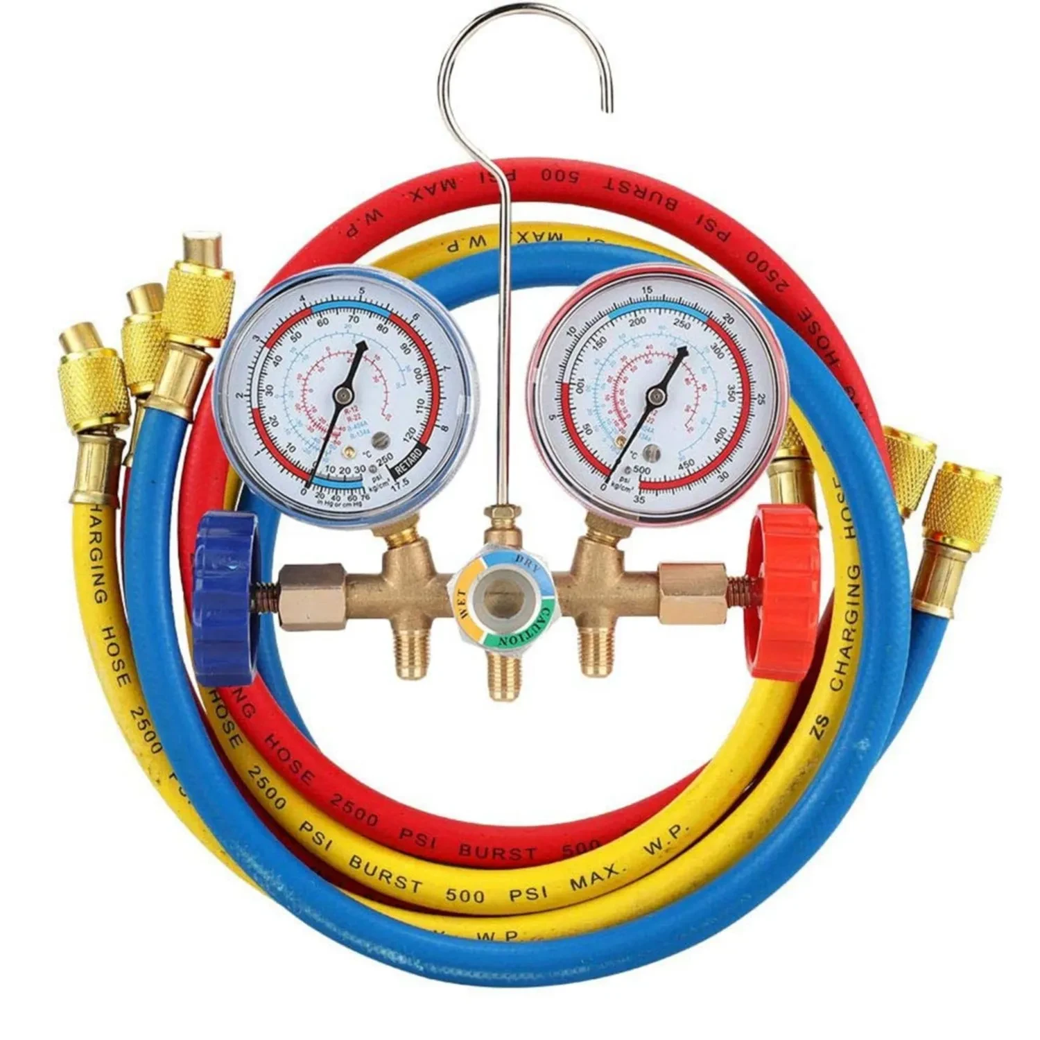 Pro AC Manifold Gauge Set with Hoses & Hook β Multi-Refrigerant Tester
