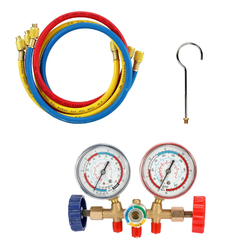 Pro AC Manifold Gauge Set with Hoses & Hook – Multi-Refrigerant Tester