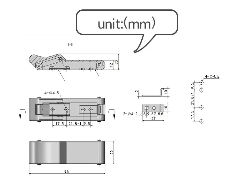Rubber Latch Buckle – Turnover Box & Cargo Hood Lock 97x29mm